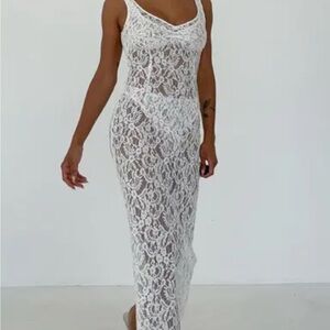 Rumored Chateau White Lace Midi Dress with matching bralette